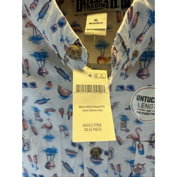 Duluth Trading XL BBQ Flamingo Grilling Bomb Pop NWT Camp Shirt Untucked Length - Picture 3 of 7
